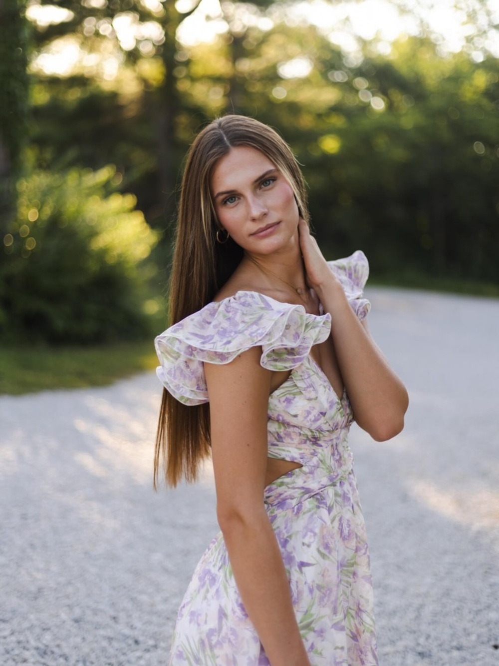 For Love & Lemons Floral Strappy Back Maxi In Lavender Multi Inspired Dress - Picture 2 of 7